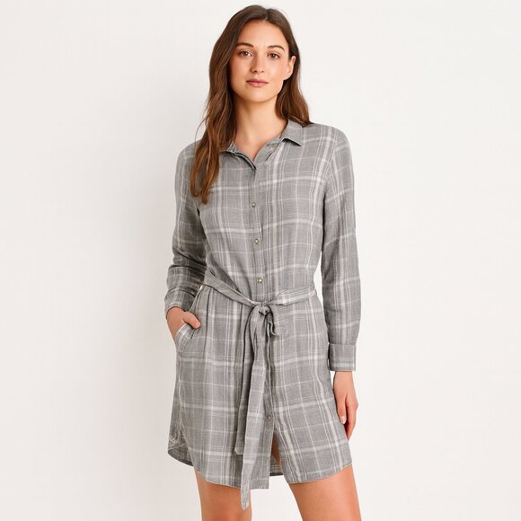 Banana Republic Grey Flannel Dress Midi Tie Waist Size 10 - Picture 1 of 15